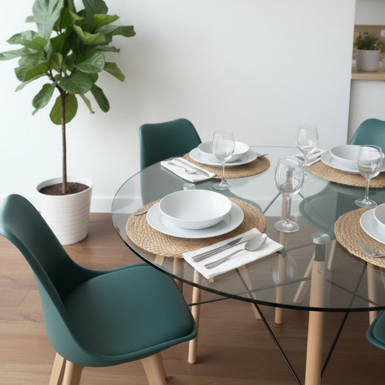 Comedor Mesa Redonda Elida 100cm + 4 Sillas Tulip Verde Esmeralda