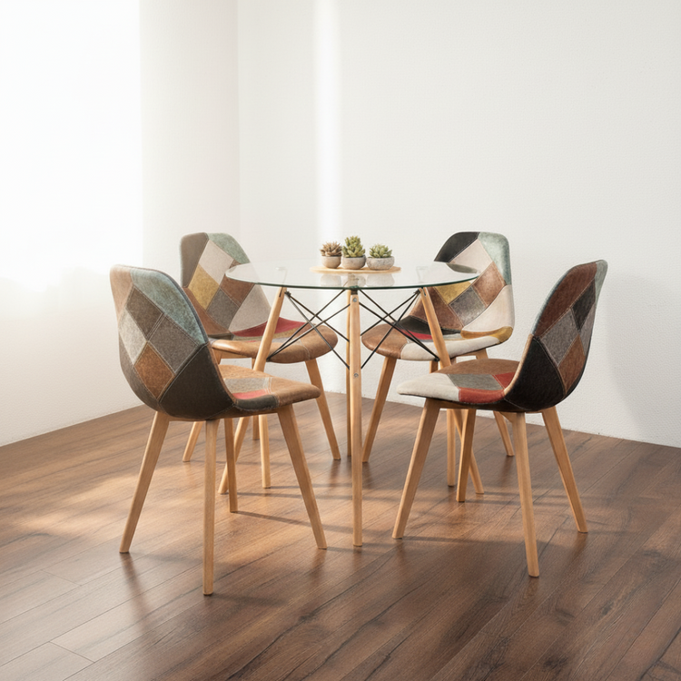 Comedor Redondo Mesa Elida 80cm + 4 Silla Patchwork Da Vinci