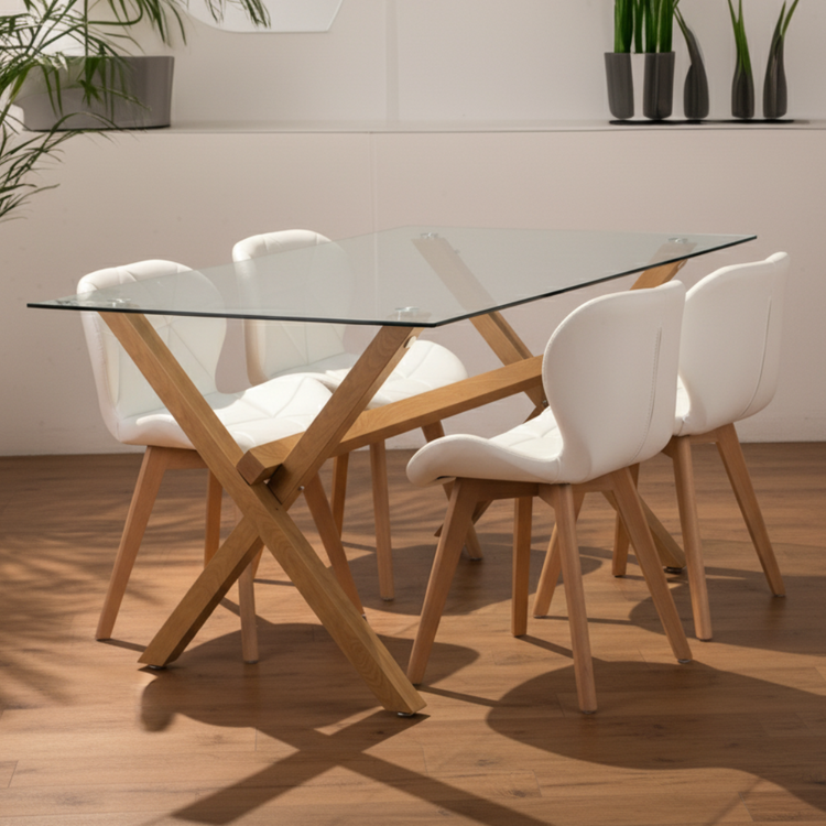 Comedor Moderno Mesa Xinia 130x80 + 4 Sillones Rubik Blanco
