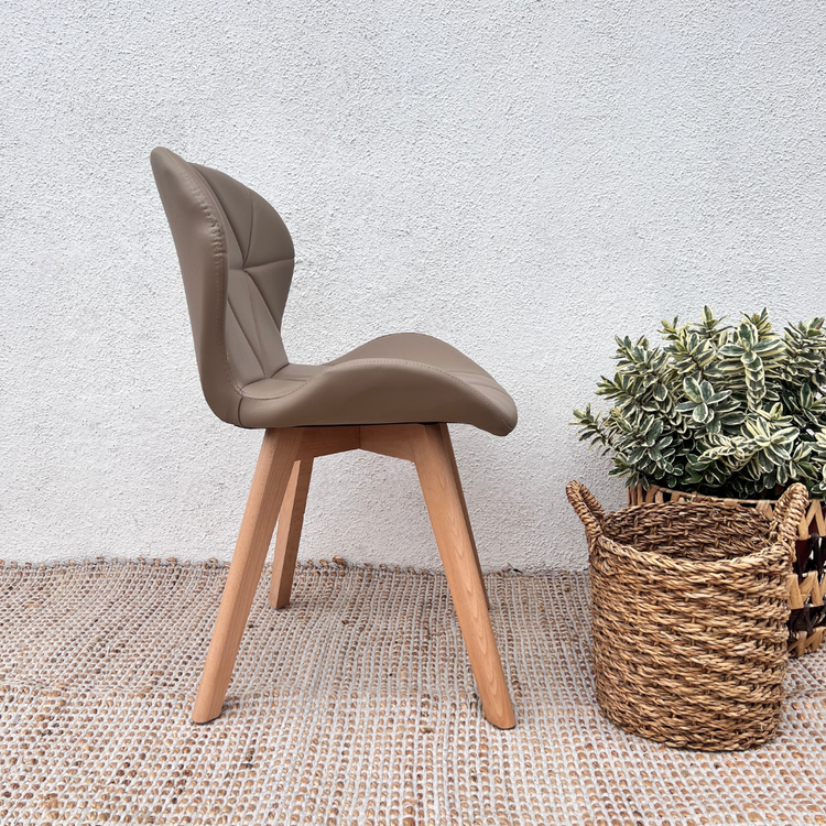 Pack 4 Sillón Rubik Latte | Ecocuero & Madera