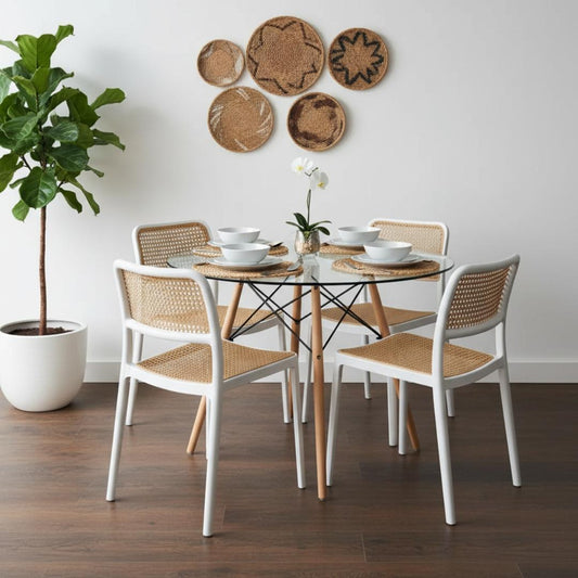 Comedor Mesa Redonda Elida 80cm + 4 Sillas Feronia Blanco