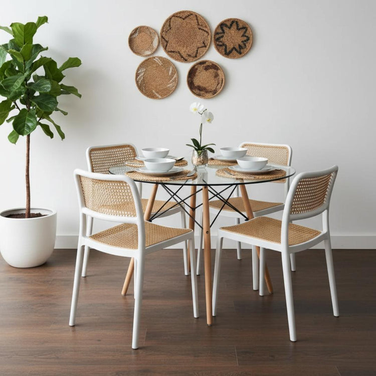 Comedor Mesa Redonda Elida 80cm + 4 Sillas Feronia Blanco