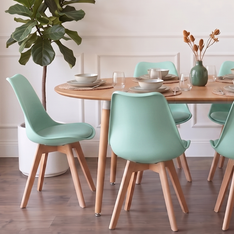 Comedor Extensible Bayona Wood 100-180cm + 4 Sillas Tulip Menta
