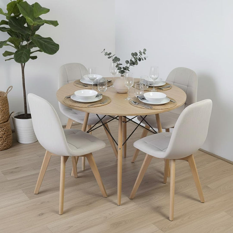 Comedor Mesa Redonda Shanna 80 cm + 4 Sillas Vorak Beige