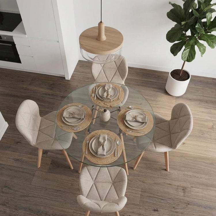 Comedor Mesa Elida 100cm + 4 Sillón Rubik Lino Beige