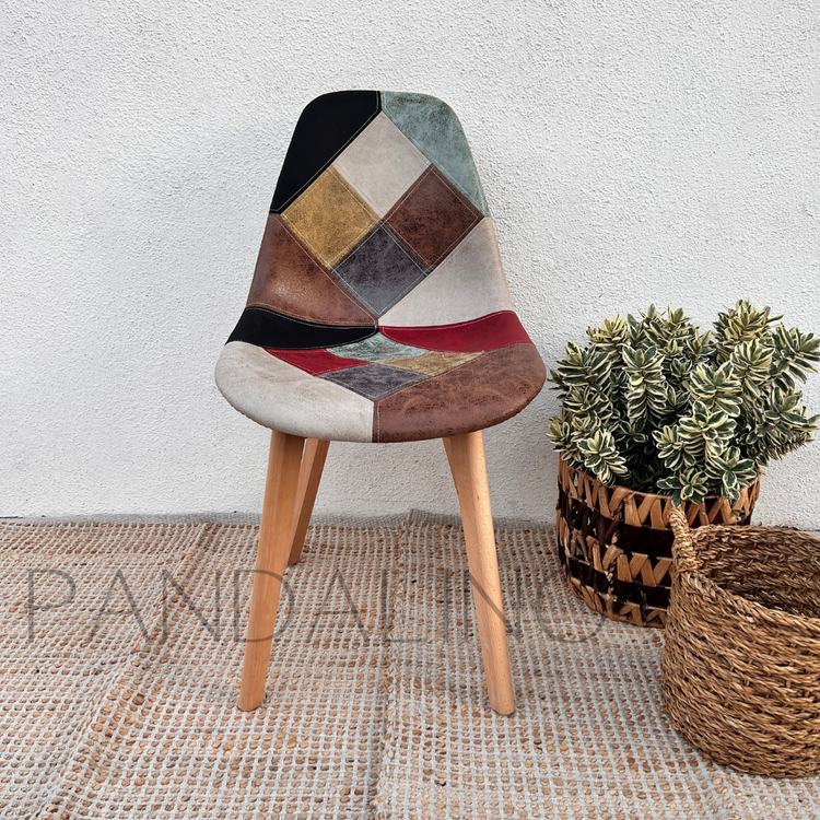 Comedor Redondo Mesa Elida 80cm + 4 Silla Patchwork Da Vinci