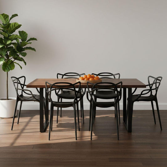 Comedor Mesa Rectangular Ámbar 160x90 + 6 Sillas Masters Negro