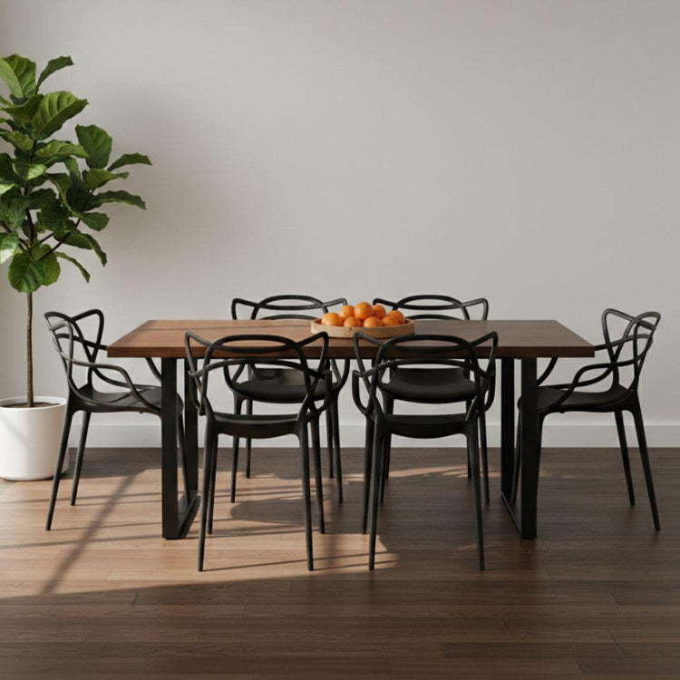 Comedor Mesa Rectangular Ámbar 160x90 + 6 Sillas Masters Negro