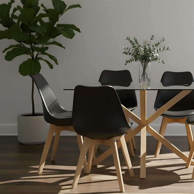 Comedor Mesa Rectangular Greta 160x90 + 6 Sillas Tulip Negro