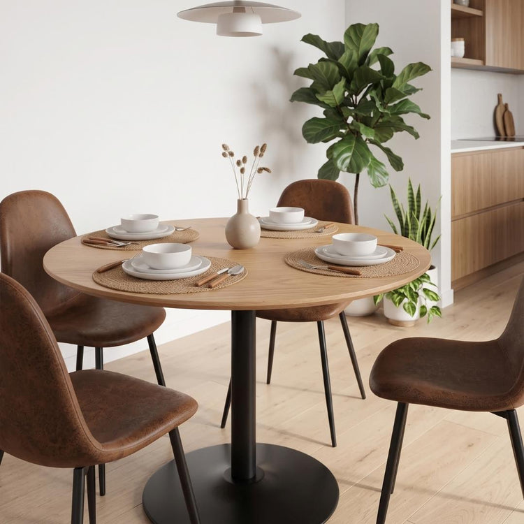 Comedor Mesa Redonda Letta Nórdica 100cm + 4 Silla Isidora