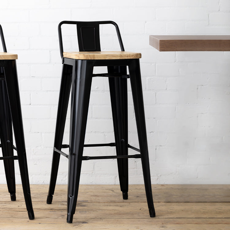 Pack 4 Taburetes Bar Tolix Negros 77 cm | Madera clara