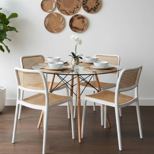 Comedor Mesa Redonda Elida 80cm + 4 Sillas Feronia Blanco