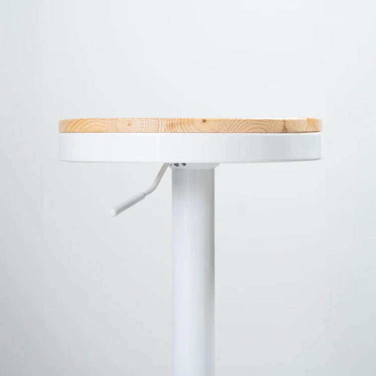 Taburete Ajustable Nicco Blanco | Asiento de Madera y Giro 360°