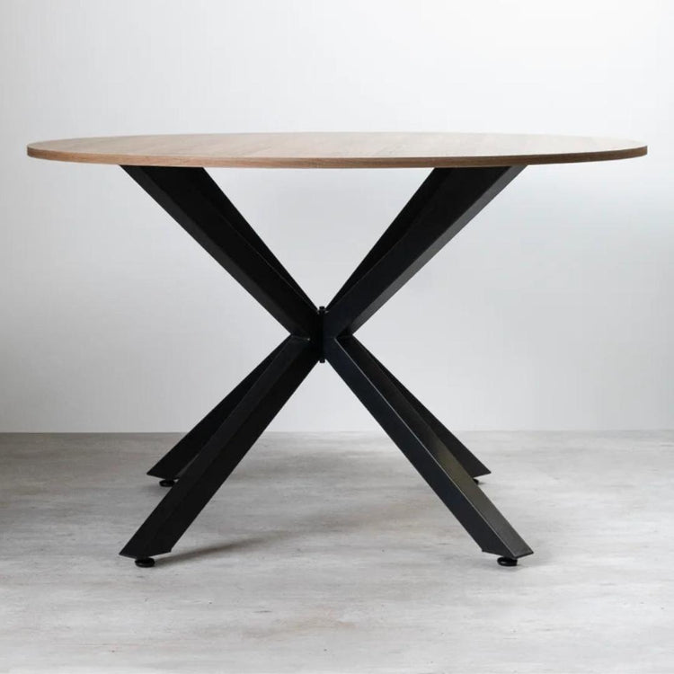 Mesa Redonda 100cm Equiz | Cubierta Madera | Base X Negro