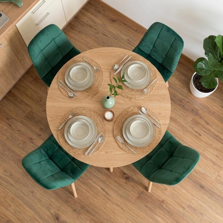 Comedor Mesa Redonda Shanna 100 cm + 4 Sillas Vorak Verde Esmeralda