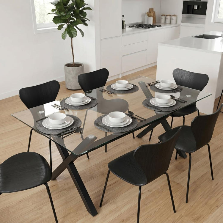 Comedor Mesa Xinia Negro 160x90 cm + 6 Silla Fritz Negro
