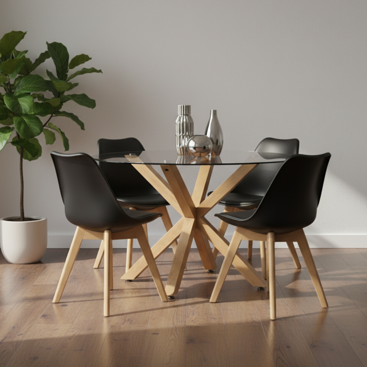 Comedor Mesa Redonda Equiz 100cm + 4 Sillas Tulip Negro