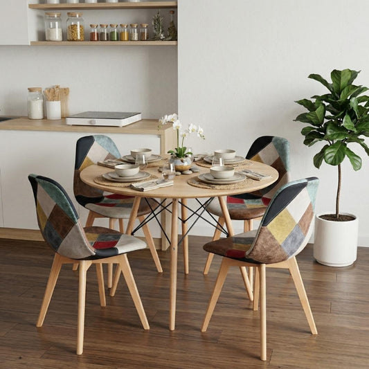 Comedor Redonda Shanna 100cm + 4 Silla Patchwork Da Vinci Clara