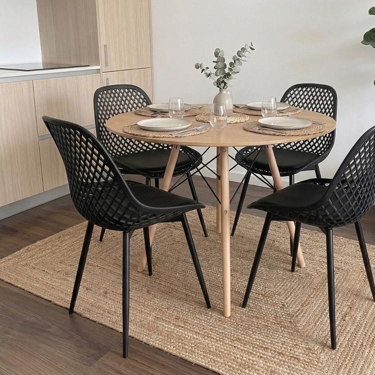 Comedor Redonda Shanna 100cm + 4 Silla Grillet Negro