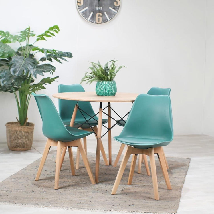 Comedor Redonda Shanna 100cm + 4 Sillas Tulip Verde Esmeralda