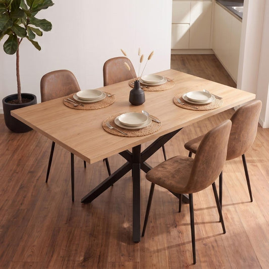 Comedor Mesa Greta Wood 140x90 | Pata Negra + 4 Silla Isidora