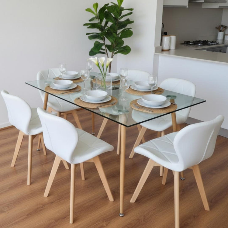 Comedor Mesa Vitreo 120x80 + 6 Sillón Rubik Blanco