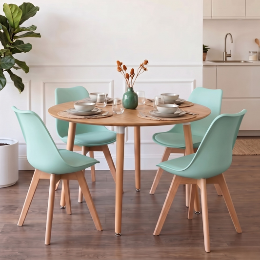 Comedor Extensible Bayona Wood 100-180cm + 4 Sillas Tulip Menta