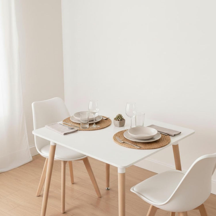 Comedor Mesa Aroa Blanca 80x80 cm + 2 Sillas Tulip Blanca