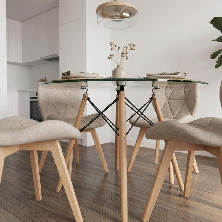 Comedor Mesa Elida 100cm + 4 Sillón Rubik Lino Beige
