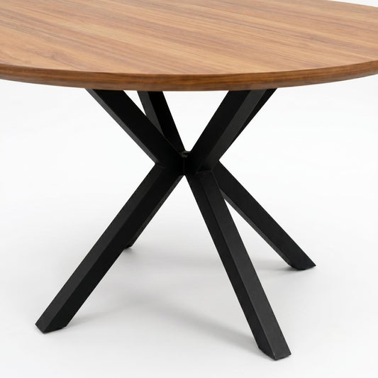 Mesa Redonda 100cm Equiz Rústica | Cubierta Madera | Base X Negro