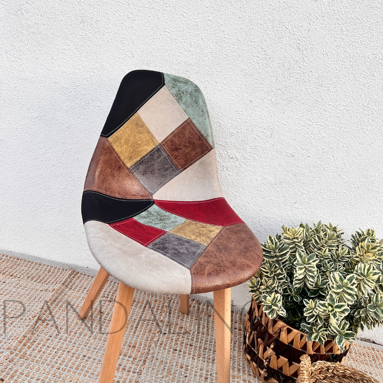 Comedor Redondo Mesa Elida 80cm + 4 Silla Patchwork Da Vinci