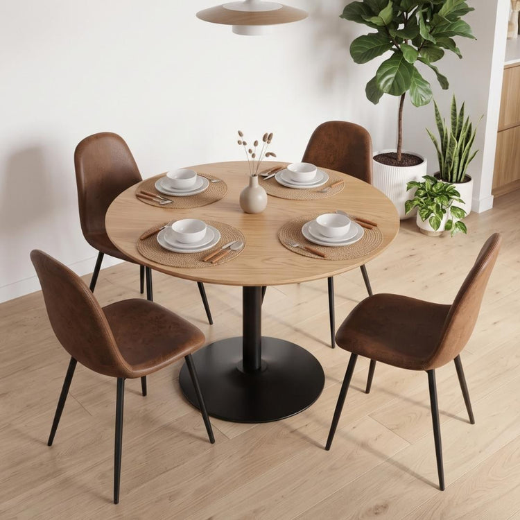 Comedor Mesa Redonda Letta Nórdica 100cm + 4 Silla Isidora