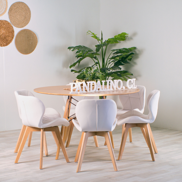 Comedor Mesa Shanna 120cm + 6 Sillón Rubik Blanco