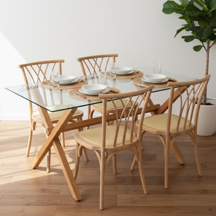 Comedor Moderno Mesa Xinia 130x80 + 4 Sillas Crosswood Natural