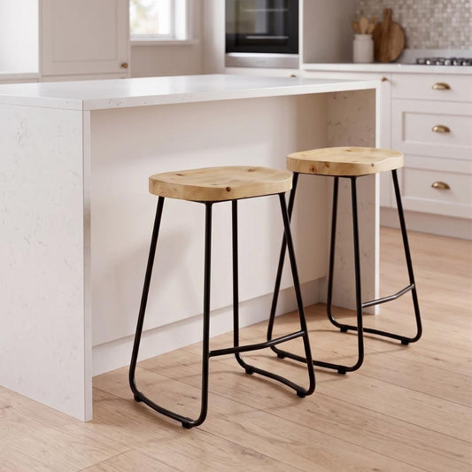 Pack 2 Taburete Piso Virginia 66 cm | Madera & Metal