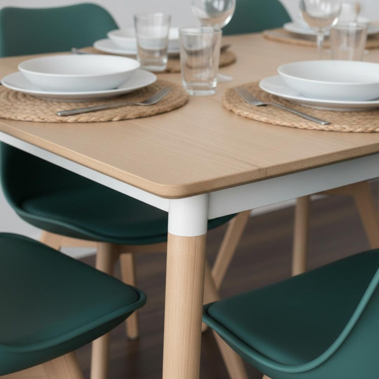 Comedor Mesa Rectangular Alamo 130x80 + 6 Sillas Tulip Verde Esmeralda