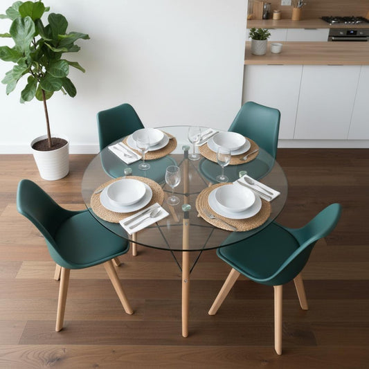 Comedor Mesa Redonda Elida 100cm + 4 Sillas Tulip Verde Esmeralda