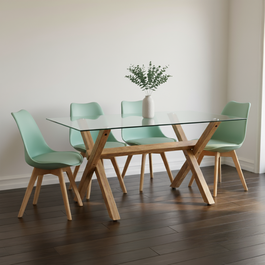 Comedor Mesa Xinia 130X80 + 4 Sillas Tulip Menta