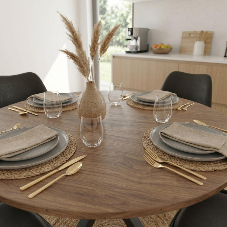 Comedor Mesa Redonda Equiz 100cm Madera | Base X Negro + 4 Sillas Tulip Negro