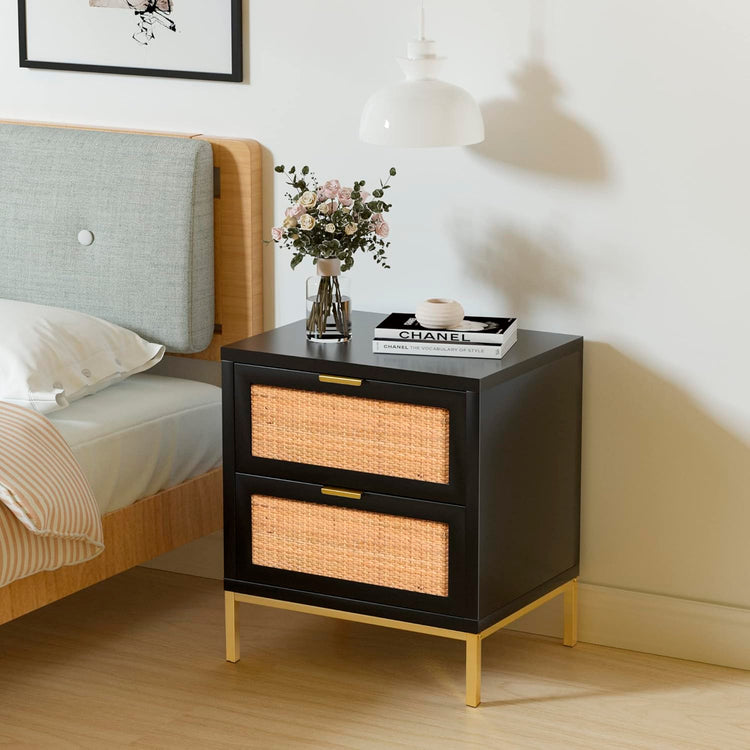 Velador Matilde Negro | Diseño Minimalista | 2 Cajones