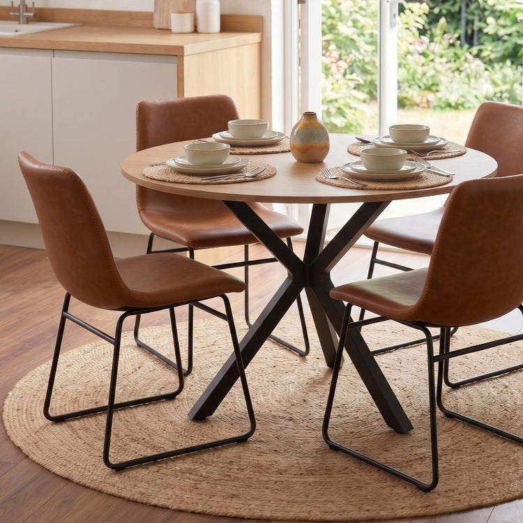 Comedor Mesa Redonda Equiz 100cm Madera | Base X Negro + 4 Sillas Toscana