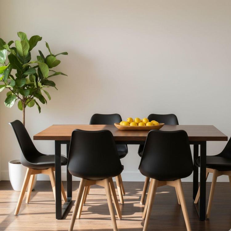 Comedor Mesa Rectangular Ámbar 160x90 + 6 Sillas Tulip Negro