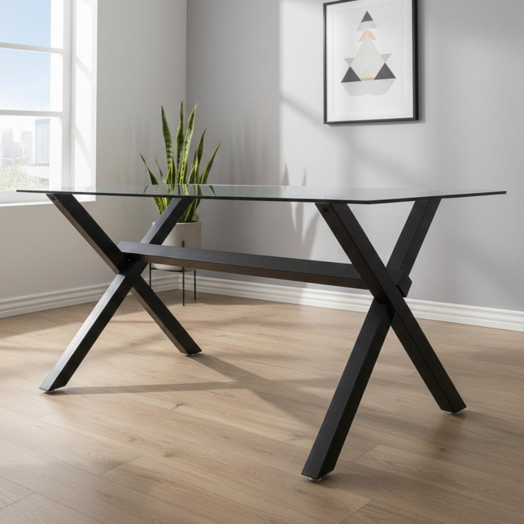 Comedor Mesa Xinia Negro 130x80 cm + 4 Sillas Crossback Madera Negra