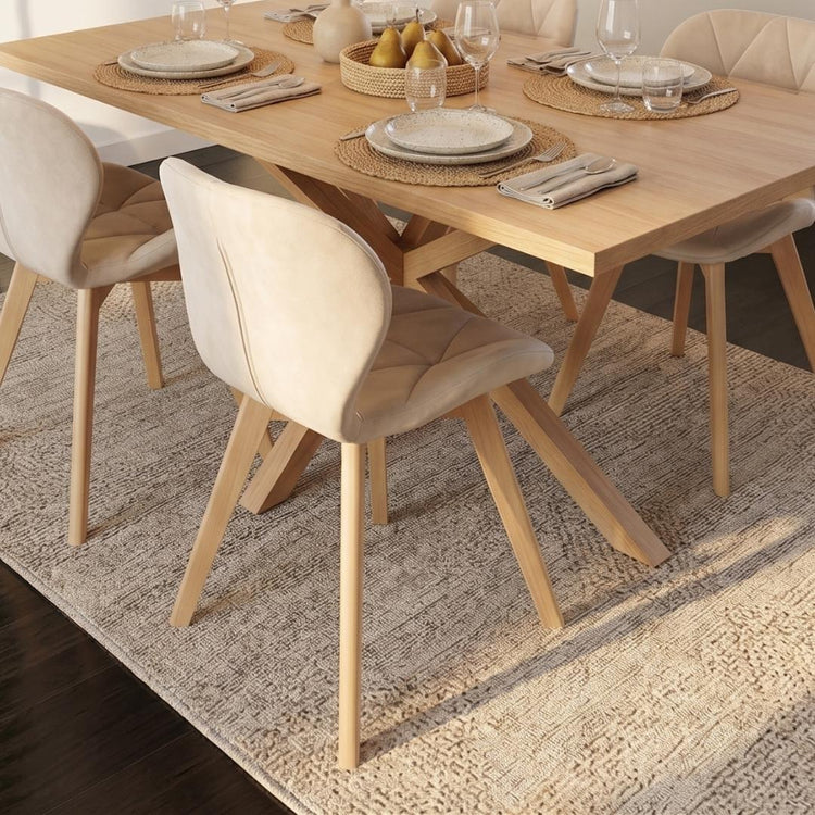 Comedor Mesa Greta Wood 160x90 + 6 Sillón Rubik Velvet Beige