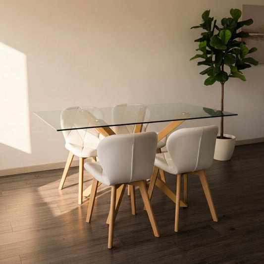 Comedor Mesa Rectangular Greta 140x80 + 4 Sillones Rubik Blanco