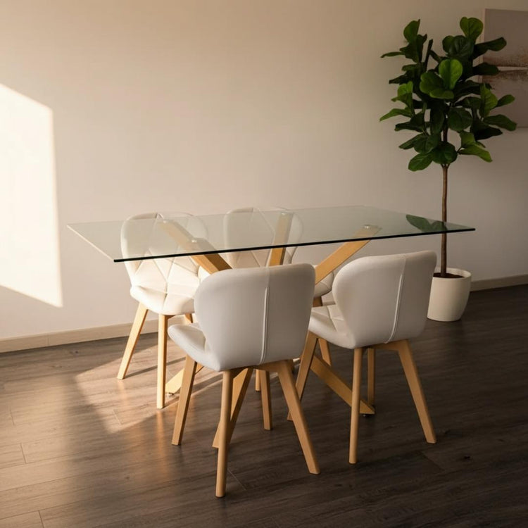 Comedor Mesa Rectangular Greta 140x80 + 4 Sillones Rubik Blanco