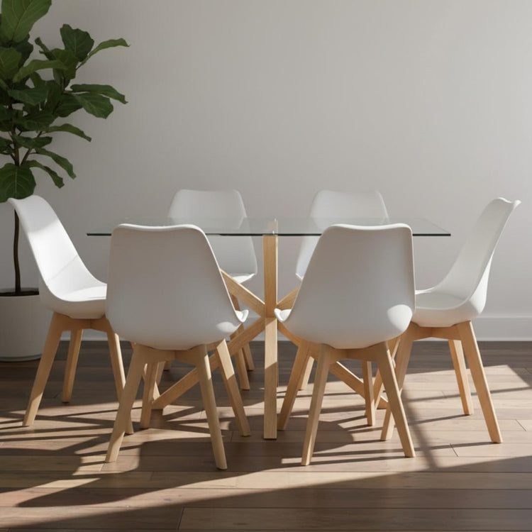 Comedor Mesa Rectangular Greta 160x90 + 6 Sillas Tulip Blanca