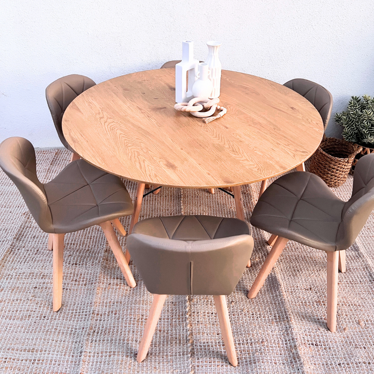 Comedor Mesa Shanna 120cm + 6 Sillones Rubik Latte
