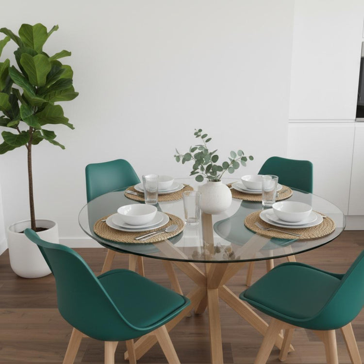 Comedor Mesa Redonda Equiz 100cm + 4 Sillas Tulip Verde Esmeralda