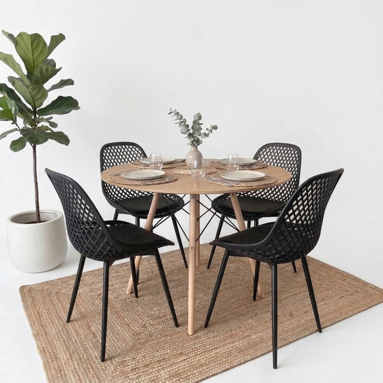 Comedor Redonda Shanna 100cm + 4 Silla Grillet Negro